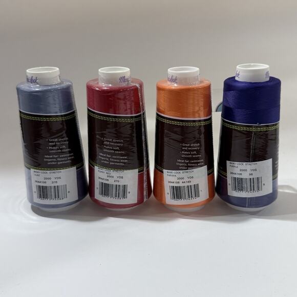 Set of 4 New Maxi Lock STRETCH THREAD Nylon Serger Overlock Poppy Red Purple T36 - Picture 3 of 3